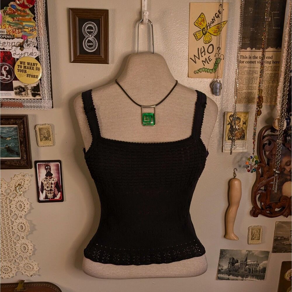 Vintage Silk Knit Camisole Tank Top Women's Medium Black